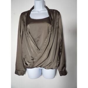 Linea By Louis Dell'Olio Medium Blouse Drapeneck Crossover Faux Tan Silky Taupe